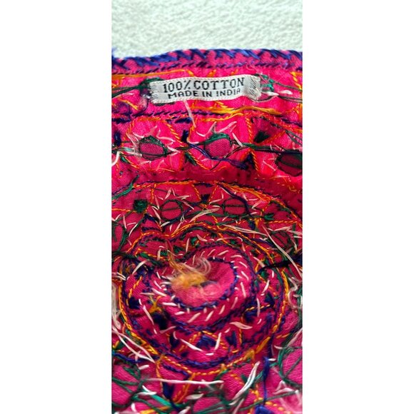 Vtg 1970\'s Beanie Mirrored Pink Handmade Hat Made In India Purple Green Yellow main image 4